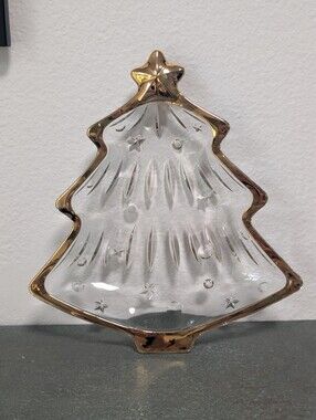 Vintage Studio Nova Japan Crystal Christmas Tree with Gold Trim Candy/Nut Dish